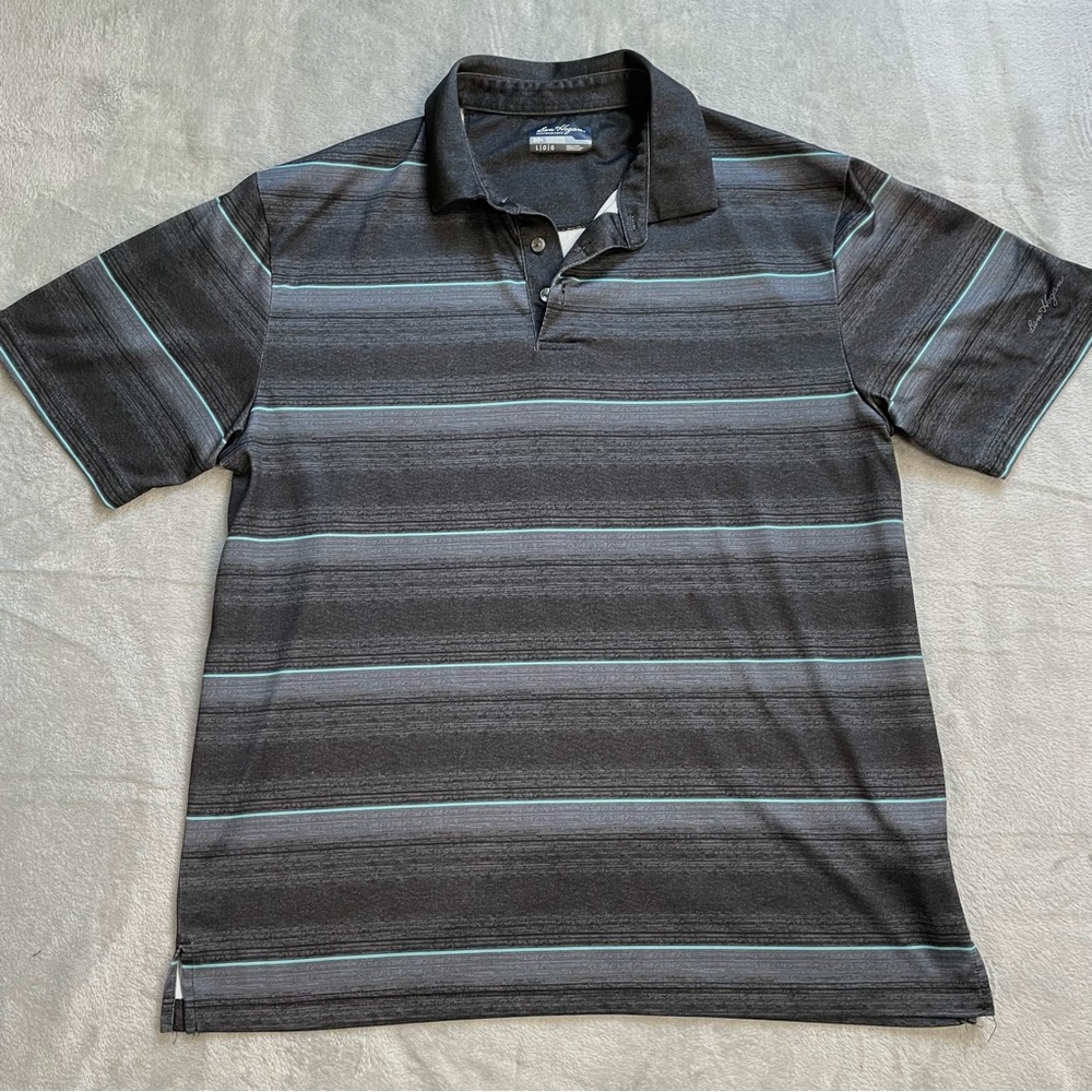 Ben Hogan Polo Shirt Large Men’s Performance Golf Microstripe Black Gray Blue